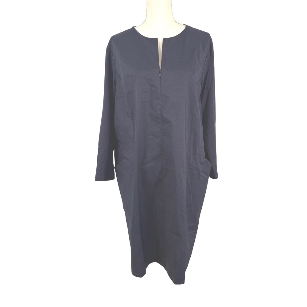 Hinson Wu Raquel Navy Blue Mixed Media Cotton Knit Woven Sheath Dress XL 1610311